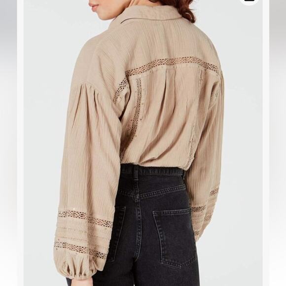 Free People Summer Stars Beige Top Small bottom bohemian balloon sleeve crochet - Picture 10 of 10